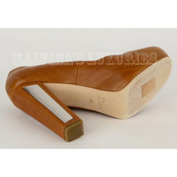 CHRISTIAN DIOR SHOES MIRROR HEEL BEIGE LEATHER PUMPS sz 38 / 7.5 - Picture 7 of 9